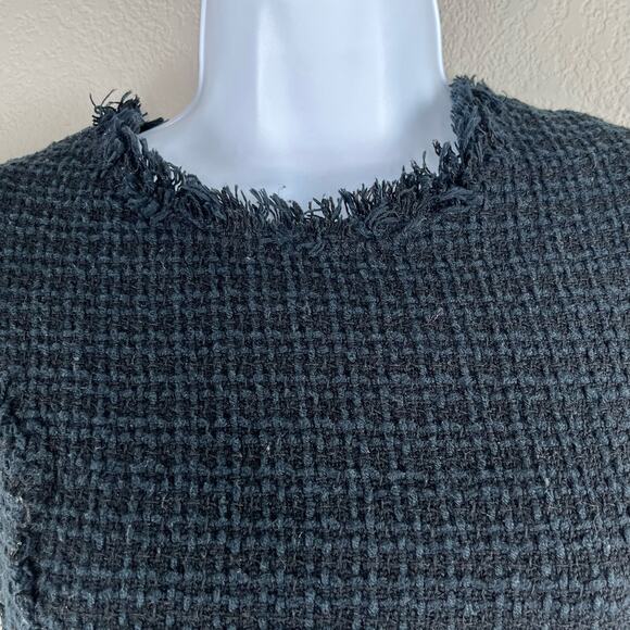 Rebecca Taylor Black Tweed Peplum Fringe Leather Trim Wool Cap Sleeve Top 2 - Picture 7 of 16